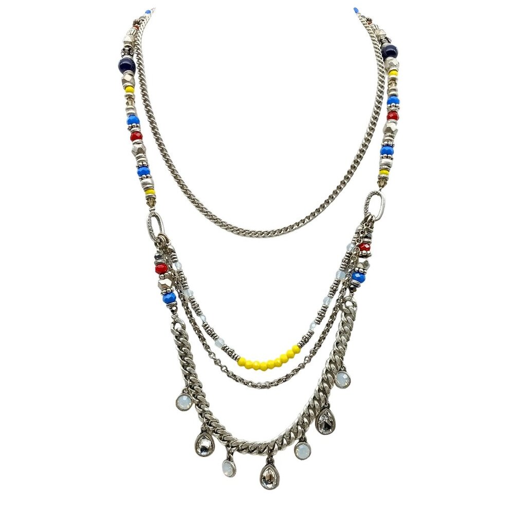 Multi Layered Silver Tone Necklace from Premier Designs with Colorful Beads